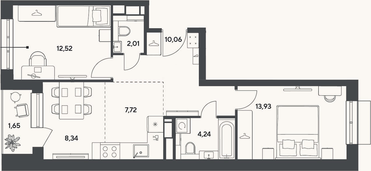 Планировка: 3-к, 58,8 м²