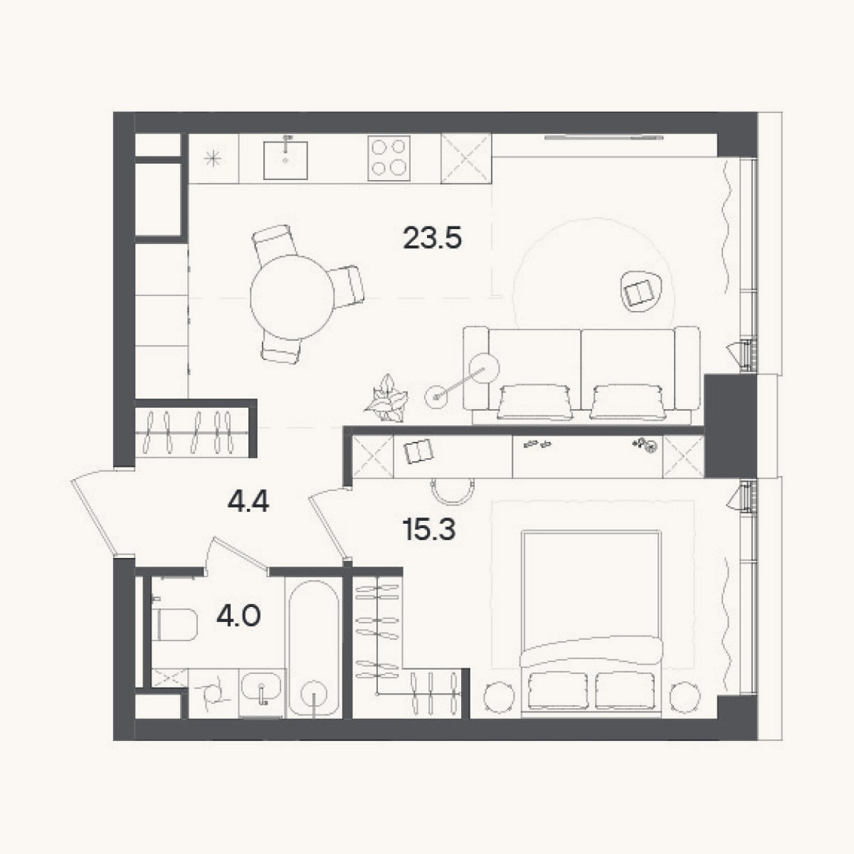 Планировка: 2-к, 47,2 м²