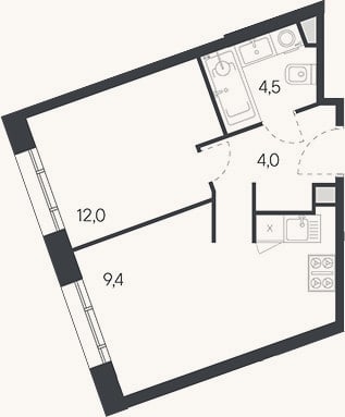 Планировка: 2-к, 38 м²