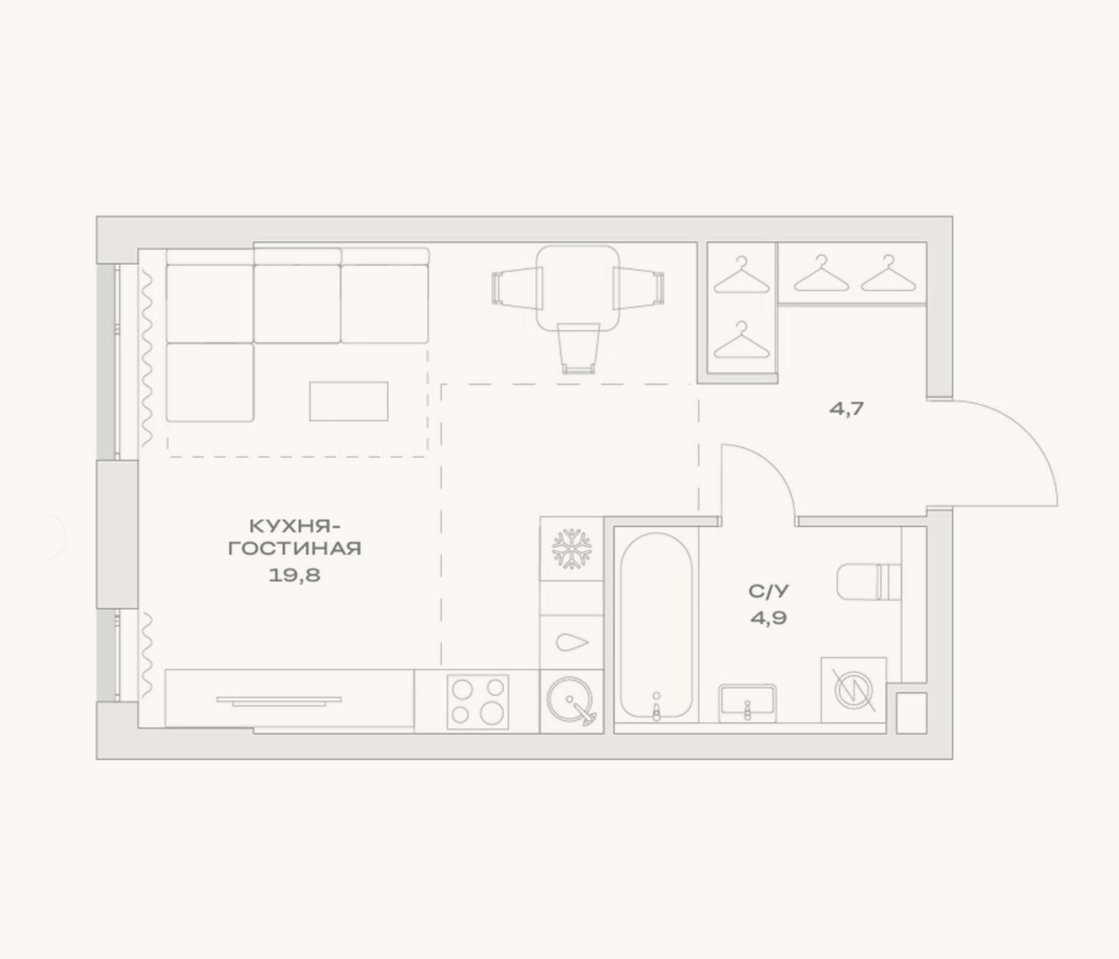 Планировка: Студия, 29,4 м²