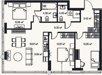 Планировка: 4+ к, 82 м²