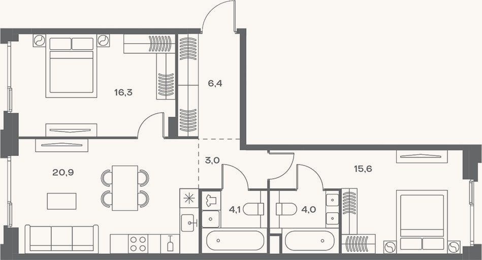 Планировка: 3-к, 70,3 м²