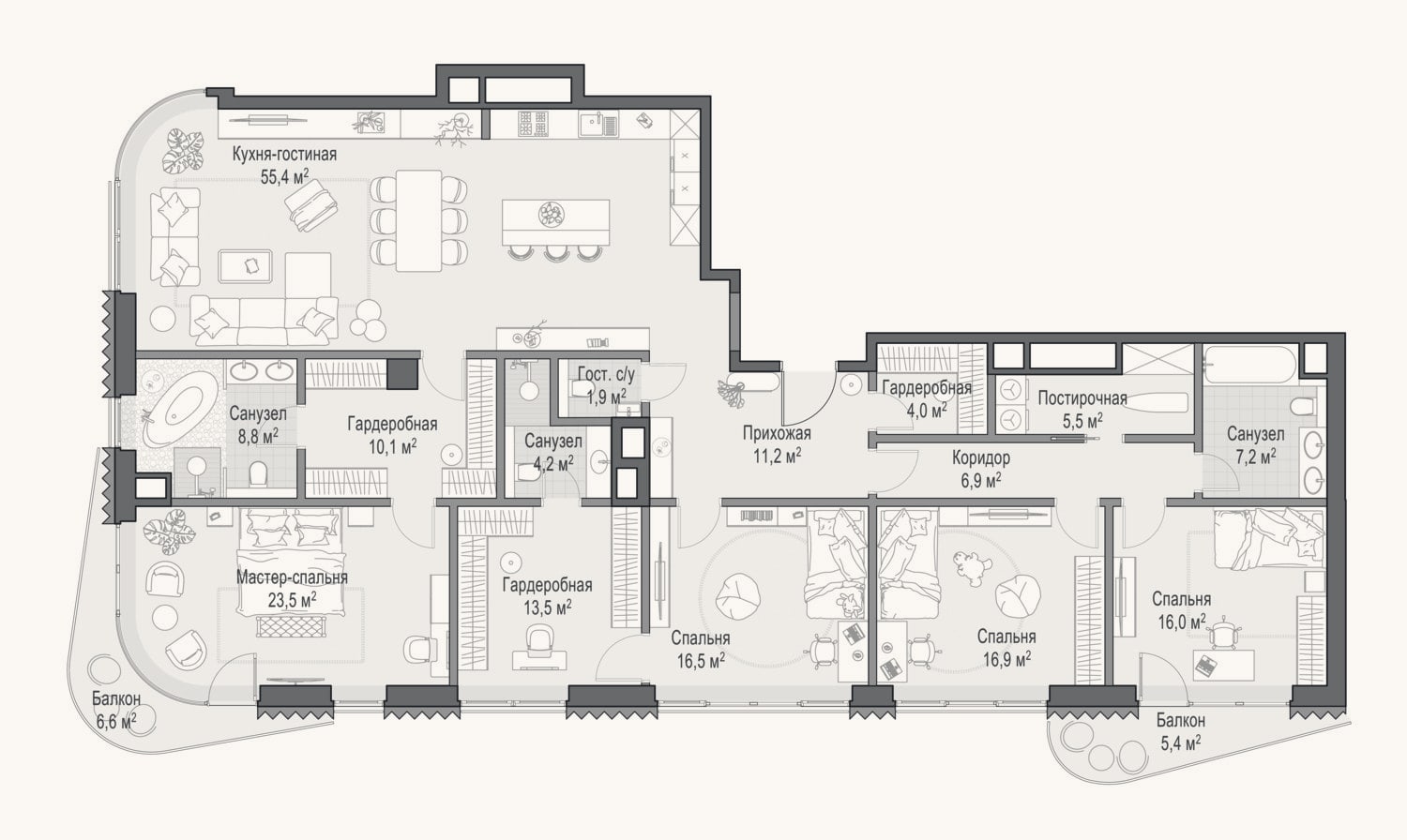 Планировка: 4+ к, 200,4 м²