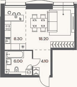 Планировка: Студия, 36,6 м²