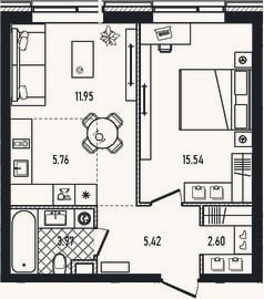 Планировка: 2-к, 45,2 м²