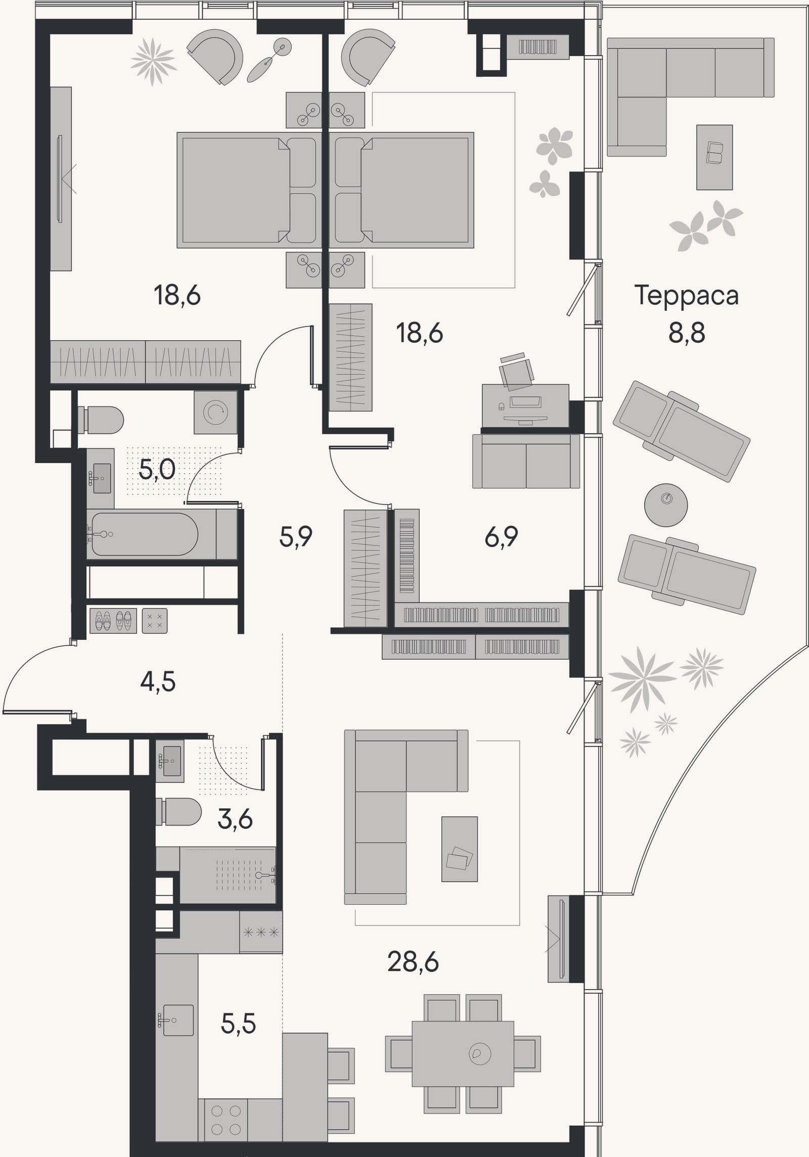 Планировка: 3-к, 97,2 м²