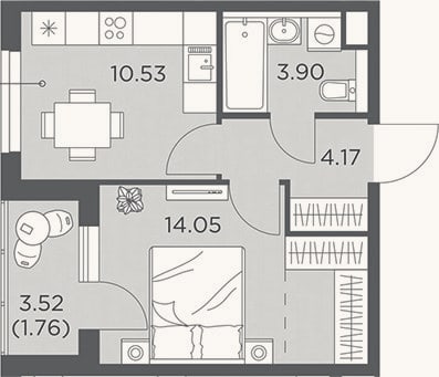 Планировка: 1-к, 32,7 м²