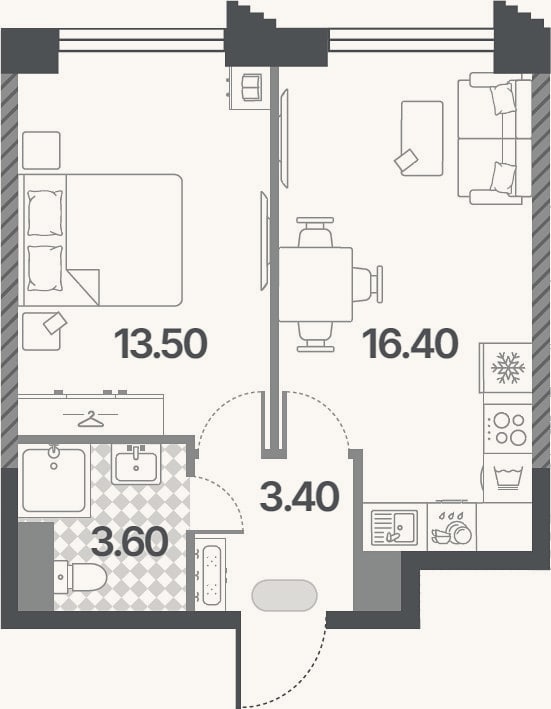 Планировка: 2-к, 36,9 м²