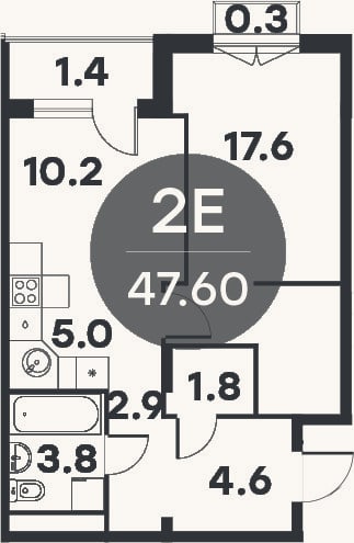 Планировка: 2-к, 44,2 м²