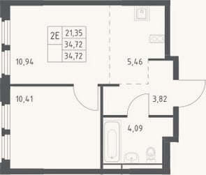 Планировка: 2-к, 34,7 м²