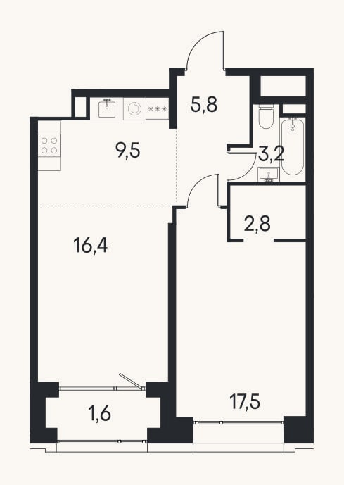 Планировка: 2-к, 55,2 м²