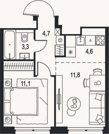 Планировка: 2-к, 35,5 м²