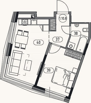 Планировка: 2-к, 45,5 м²