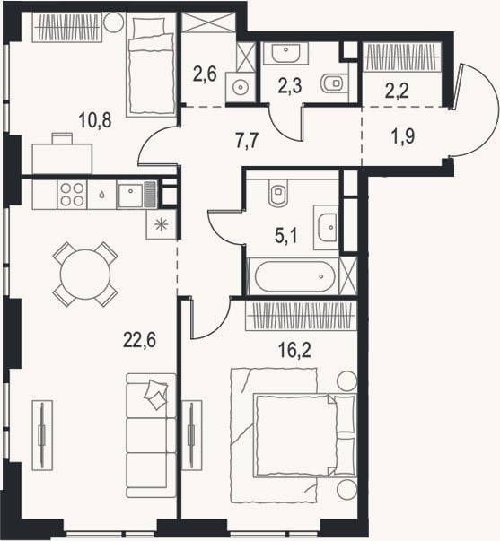 Планировка: 3-к, 71,4 м²