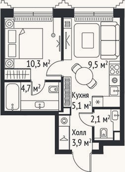 Планировка: 2-к, 35,6 м²