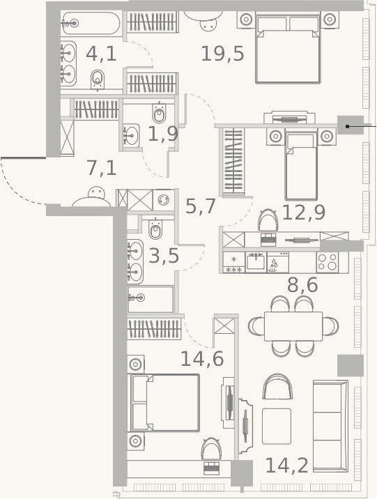 Планировка: 4+ к, 92,1 м²