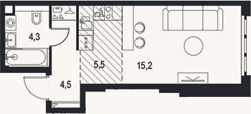 Планировка: Студия, 29,5 м²