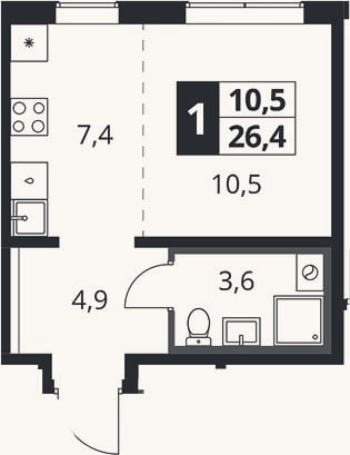 Планировка: Студия, 26,4 м²