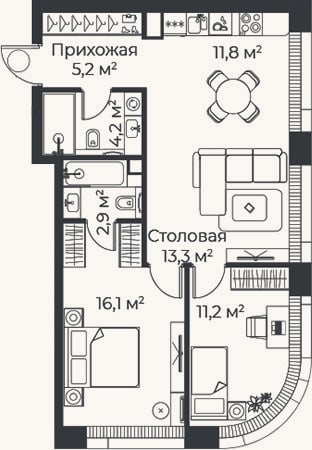 Планировка: 3-к, 64,7 м²
