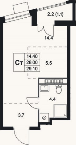 Планировка: Студия, 28 м²