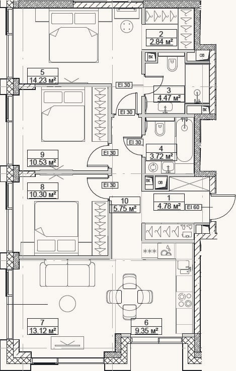 Планировка: 4+ к, 79,1 м²