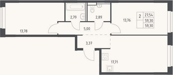 Планировка: 3-к, 59,3 м²