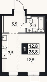 Планировка: Студия, 28,8 м²