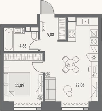 Планировка: 2-к, 43,7 м²