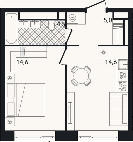 Планировка: 2-к, 38,7 м²