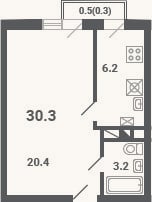 Планировка: 1-к, 29,8 м²