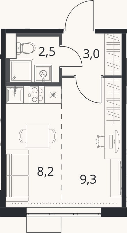 Планировка: Студия, 23 м²