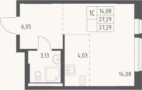 Планировка: Студия, 27,3 м²