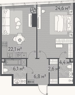 Планировка: 2-к, 66,6 м²