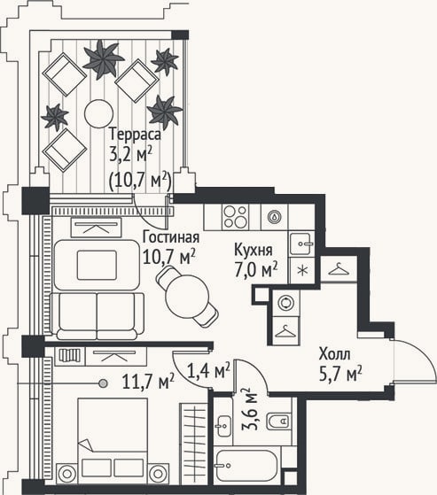 Планировка: 2-к, 40,1 м²