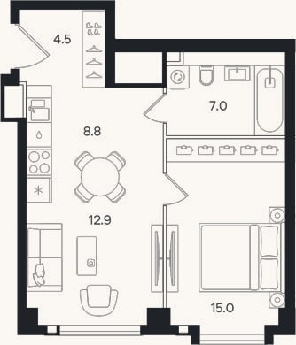 Планировка: 2-к, 48,2 м²