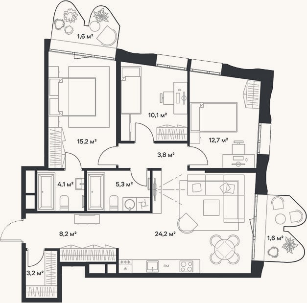 Планировка: 4+ к, 86,8 м²