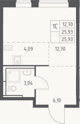 Планировка: Студия, 25,9 м²