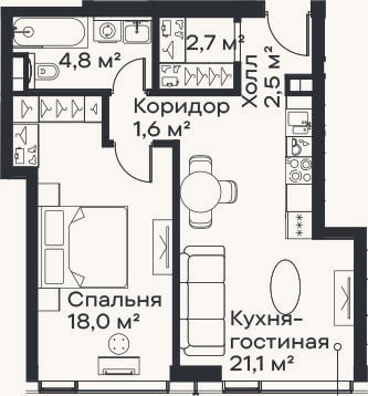 Планировка: 2-к, 50,7 м²