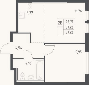 Планировка: 2-к, 37,7 м²