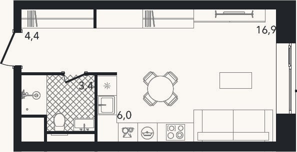 Планировка: Студия, 30,8 м²