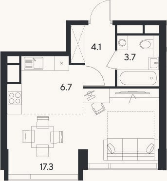 Планировка: Студия, 31,8 м²