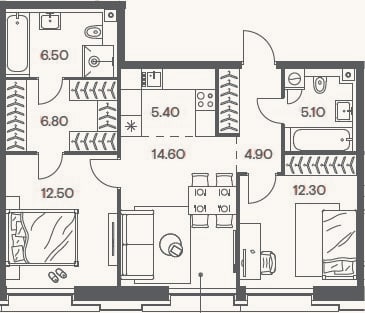 Планировка: 3-к, 68,1 м²