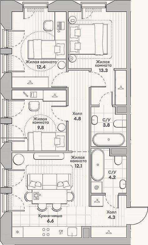 Планировка: 4+ к, 71,3 м²