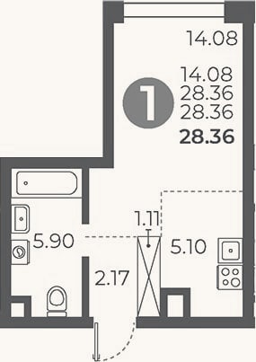 Планировка: Студия, 28,4 м²