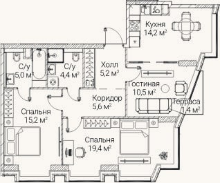 Планировка: 3-к, 78,4 м²