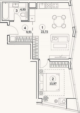Планировка: 2-к, 46,5 м²