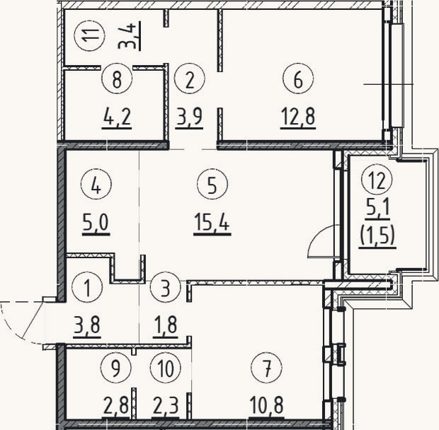 Планировка: 2-к, 69,8 м²