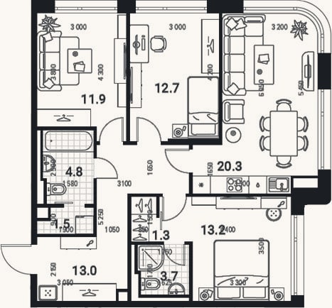 Планировка: 4+ к, 82,2 м²