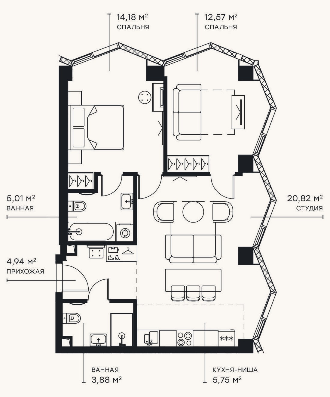 Планировка: 3-к, 67,2 м²