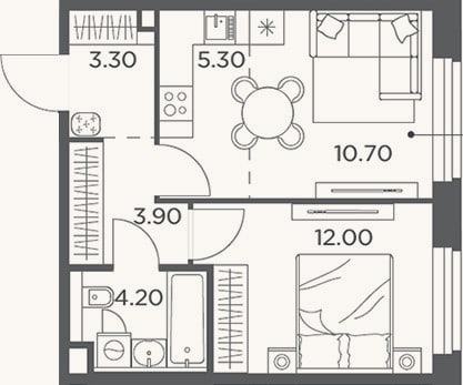Планировка: 2-к, 39,4 м²